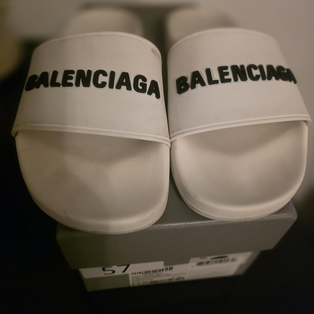 Balenciaga White Logo Slide Sandals